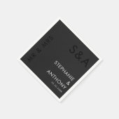 Modern minimalistisch monogram zwart-wit huwelijk servet (Hoek)