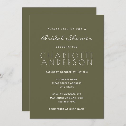 Modern minimalistisch Moss Green Vrijgezellenfeest Kaart (Voorkant / Achterkant)