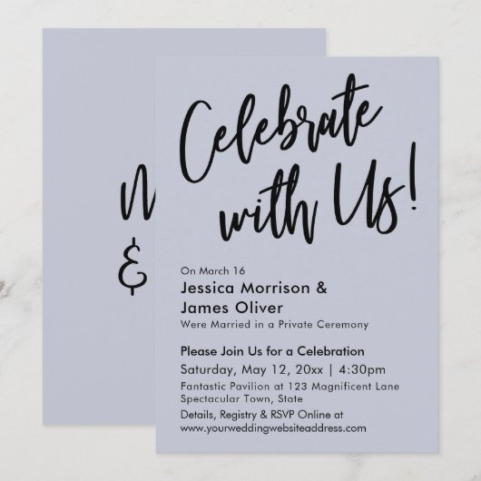 Modern minimalistisch mosterd blauw feest met ons! kaart (Voorkant / Achterkant)