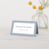 Modern minimalistisch mosterd blauw grijs huwelijk plaatskaartje (Achterkant)