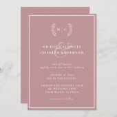 Modern minimalistisch mosterd Roos monogram huweli Kaart (Voorkant / Achterkant)