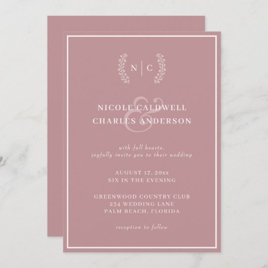 Modern minimalistisch mosterd Roos monogram huweli Kaart (Voorkant / Achterkant)