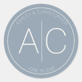 Modern minimalistisch mosterdblauw huwelijk ronde sticker (Voorkant)