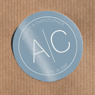 Modern minimalistisch mosterdblauw huwelijk ronde sticker