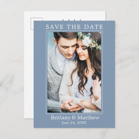 Modern minimalistisch mosterdblauw slaat de datum  briefkaart (Voorkant / Achterkant)