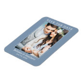 Modern minimalistisch mosterdblauw slaat de datum magneet (Linkerzijde)