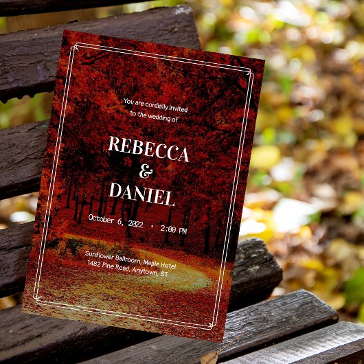 Modern minimalistisch najaar Schilderachtig huweli Kaart