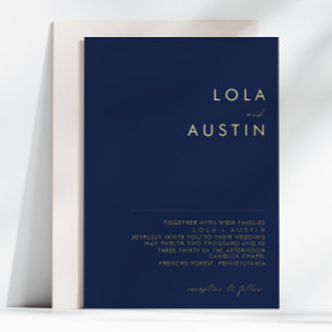 Modern minimalistisch   Navy and Gold Wedding Real Folie Uitnodiging