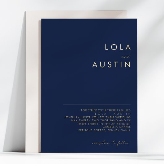 Modern minimalistisch | Navy and Gold Wedding Real Folie Uitnodiging