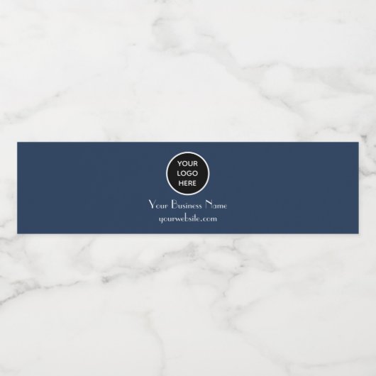 Modern Minimalistisch Navy Blauwe Aangepaste logo Waterfles Etiket (Enkel label)