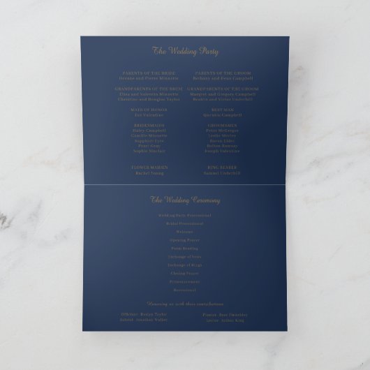 Modern minimalistisch | Navy Gold Folded Wedding Programma (Binnen)
