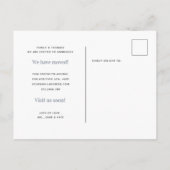 Modern minimalistisch nieuw thuispuin blauw aankondigingskaart (Achterkant)