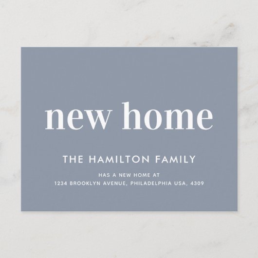 Modern minimalistisch nieuw thuispuin blauw aankondigingskaart (Voorkant)