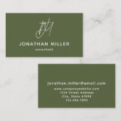 Modern minimalistisch olive Green Monogram Visitekaartje (Voorkant / Achterkant)