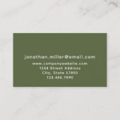 Modern minimalistisch olive Green Monogram Visitekaartje (Achterkant)