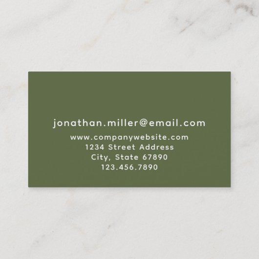 Modern minimalistisch olive Green Monogram Visitekaartje (Achterkant)