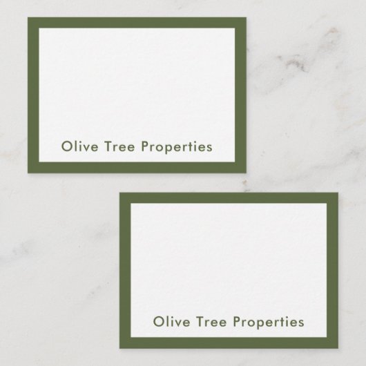 Modern minimalistisch Olive Green Real Estate Agen Notitiekaartje (Voorkant / Achterkant)