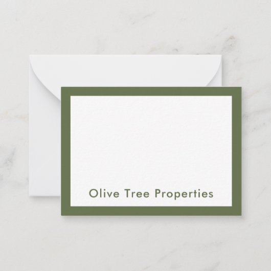 Modern minimalistisch Olive Green Real Estate Agen Notitiekaartje (Achterkant)