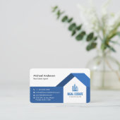 Modern minimalistisch onroerend goed blauw visitekaartje (Staand voorkant)