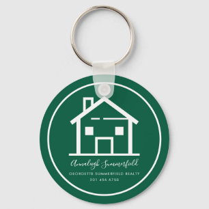 Modern minimalistisch onroerend goed groen op maat sleutelhanger