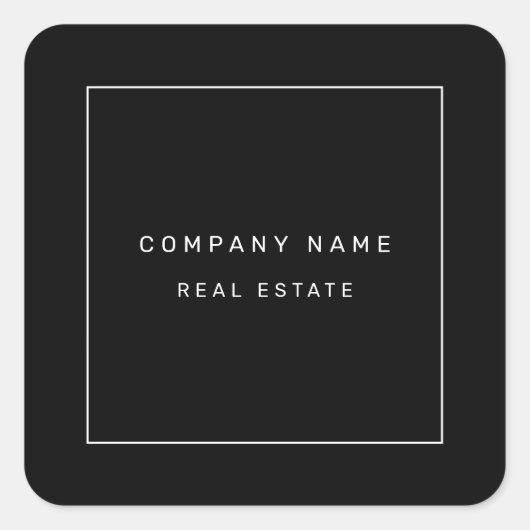 Modern minimalistisch onroerend goed zwart vierkante sticker (Voorkant)