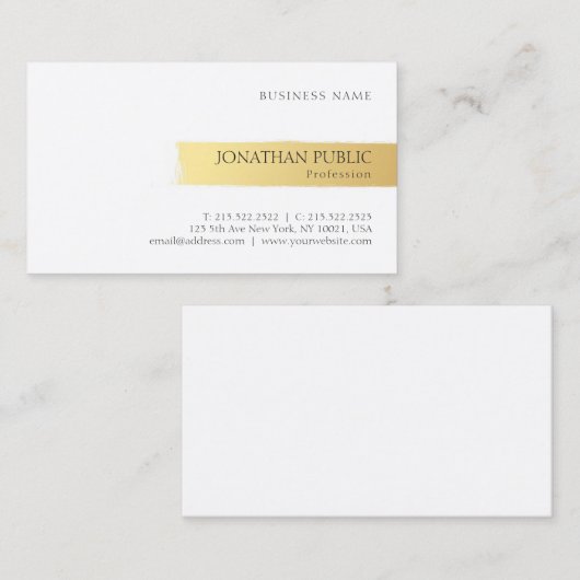 Modern minimalistisch ontwerp Elegant goud wit eff Visitekaartje (Voorkant / Achterkant)