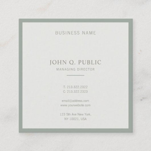 Modern minimalistisch ontwerp Elegant groen Sophis Vierkante Visitekaartje (Voorkant)