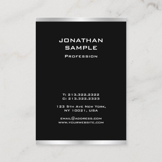 Modern minimalistisch ontwerp: zwart en zilver visitekaartje (Achterkant)