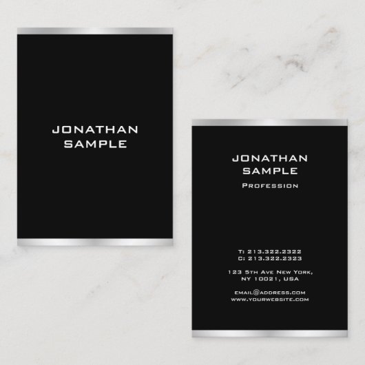 Modern minimalistisch ontwerp: zwart en zilver visitekaartje (Voorkant / Achterkant)