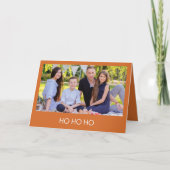 Modern Minimalistisch Oranje "HO HO HO" Foto  Feestdagen Kaart (Voorkant)