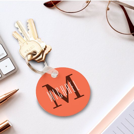 Modern minimalistisch Oranje monogram Initiaal & n Sleutelhanger