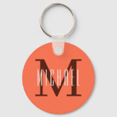 Modern minimalistisch Oranje monogram Initiaal & n Sleutelhanger (Achterkant)