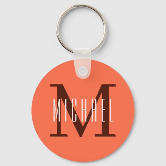 Modern minimalistisch Oranje monogram Initiaal & n Sleutelhanger (Achterkant)