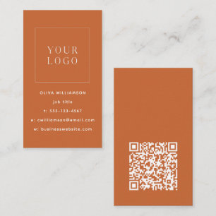 Modern Minimalistisch Oranje Verticaal Logo QR Cod Visitekaartje