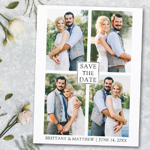 Modern minimalistisch paar 4 Foto slaat de datum o Briefkaart