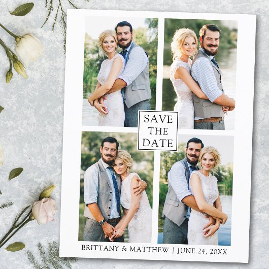 Modern minimalistisch paar 4 Foto slaat de datum o Briefkaart