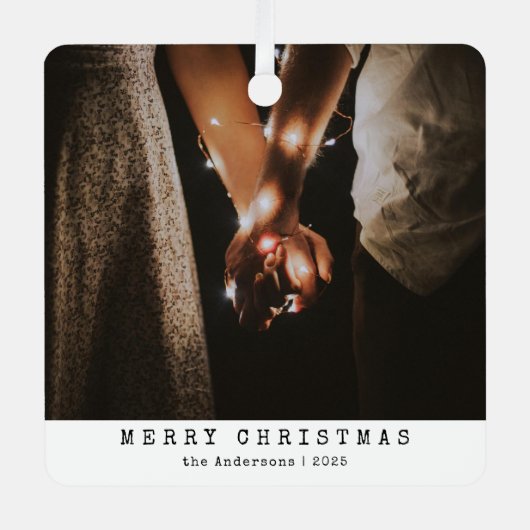 Modern minimalistisch paar foto zwarte kerst metalen ornament (Voorkant)