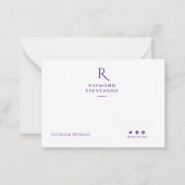 modern minimalistisch paars en wit monogram notitiekaartje (Voorkant)