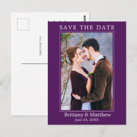 Modern minimalistisch Paars sparen de Datum Briefkaart (Voorkant / Achterkant)