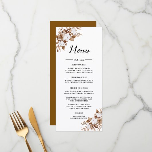 Modern Minimalistisch Pampas Gras Boeket Bruiloft Menu (Voorkant / Achterkant in situ)
