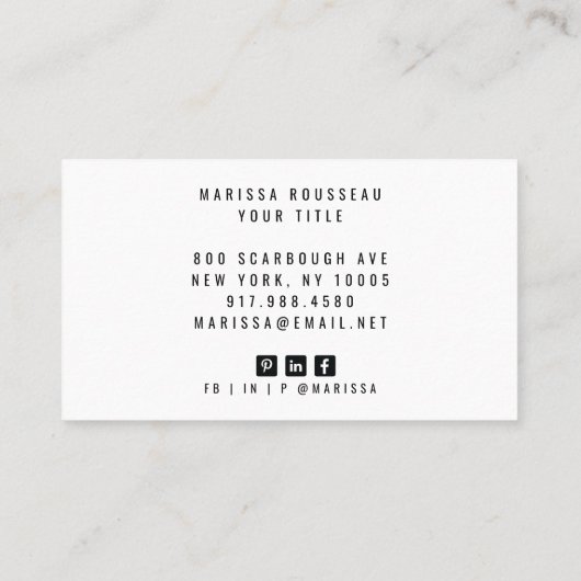 Modern minimalistisch penseelscript visitekaartje (Achterkant)