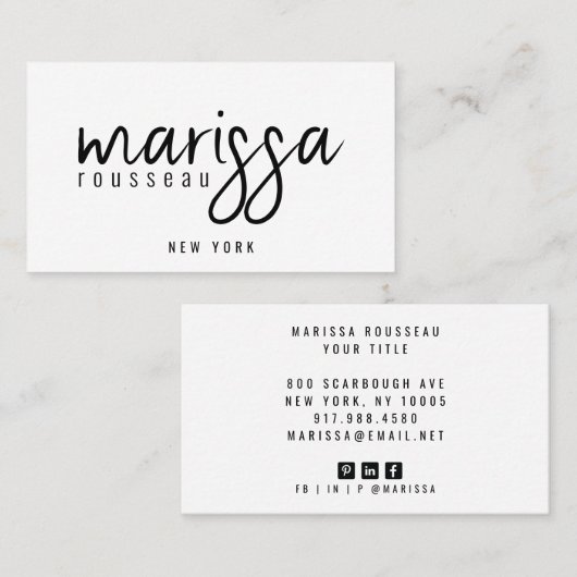Modern minimalistisch penseelscript visitekaartje (Voorkant / Achterkant)