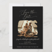 Modern minimalistisch penseelstreken - Zwart fotos Save The Date (Voorkant)