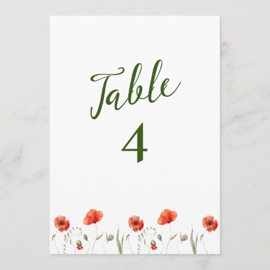 Modern Minimalistisch Poppies Bruiloft Tafelnummer (Voorkant)