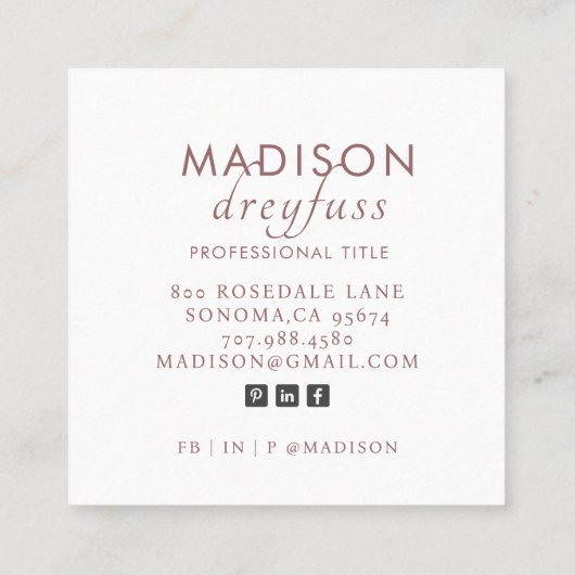 Modern minimalistisch professioneel foto Visitekaa Vierkante Visitekaartje (Achterkant)