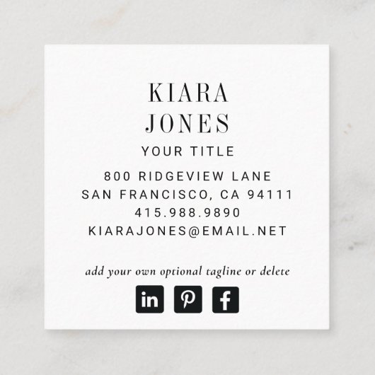 Modern minimalistisch professioneel fotoplein vierkante visitekaartje (Achterkant)