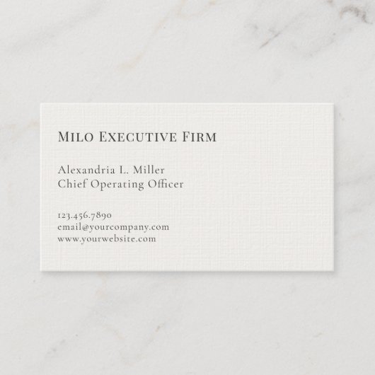 Modern minimalistisch professioneel linnen visitekaartje (Voorkant)