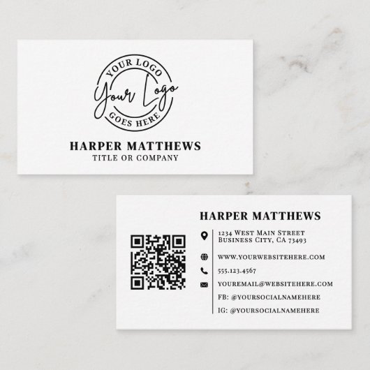 Modern Minimalistisch Professioneel Logo QR Code Visitekaartje (Voorkant / Achterkant)