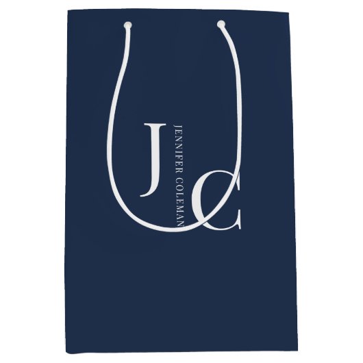 Modern Minimalistisch Professioneel Monogram Navyb Medium Cadeauzakje (Voorkant)
