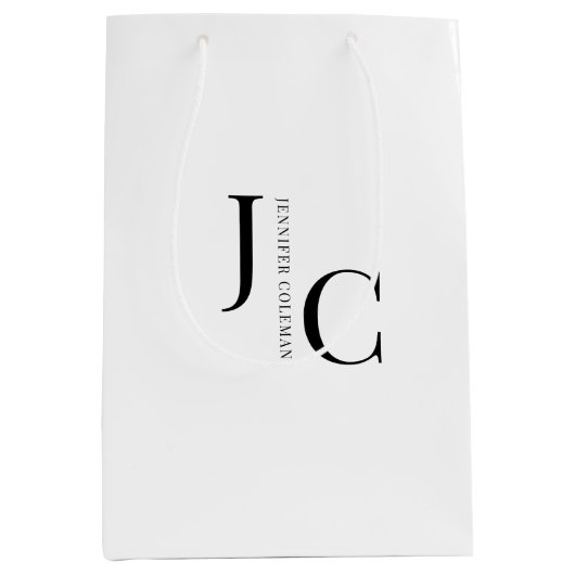 Modern Minimalistisch Professioneel Monogram Wit Medium Cadeauzakje (Voorkant)
